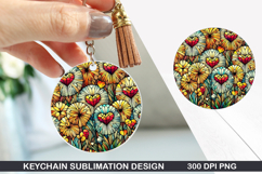 Flower Keychain Sublimation - Spring Keychain PNG Design Product Image 1
