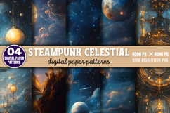 Steampunk Celestial Background Paper Set Bundle JPG Product Image 6