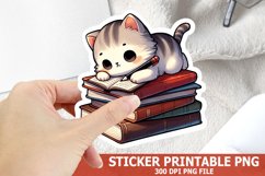 Cute Cat on A Stack of Books Sticker| Books Sticker Product Image 1