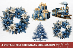Vintage Blue Christmas Sublimation Clipart Product Image 1