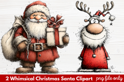 2 Whimsical Christmas Santa Clipart | Cute Santa PNG Product Image 1