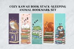 Cozy Kawaii Book Stack Bookmark Set,Printable Sleeping Anima Product Image 5