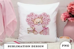 Watercolor Valentine's Day Teddy Bear PNG Product Image 5