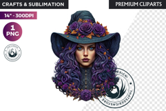 Fantasy Witch Clipart PNG, floral Witchcraft Art scrapbook Product Image 1