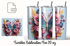 3D Butterfly Flower Tumbler Wrap PNG Product Image 1