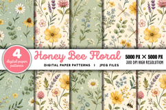 Honey Bee Floral Seamless Digital Paper JPG Product Image 1