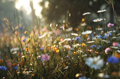 Sunlit Wildflower Meadow Nature Background Floral Scene Product Image 1