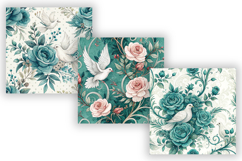 Teal Wedding Floral Seamless Digital Paper, Vintage Pattern Product Image 5