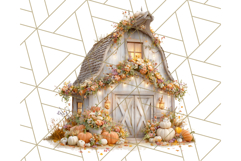 Fall Barn Clipart PNG With Pumpkins and Flowers, Autumn Png Product Image 5