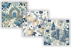 Navy Blue Pumpkin Patch Toile Paper, Seamless Watercolor Product Image 5
