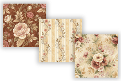 Rustic French Toile Digital Paper Pack, Vintage Floral Toile Product Image 5