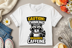 Caution Thinking Requires Caffeine Funny Raccoon Coffee PNG Product Image 6