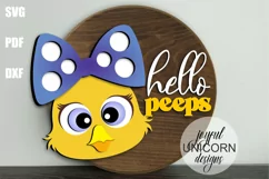 Hello Peeps Door Hanger SVG | Baby Chicken Wood Round Sign Product Image 1
