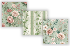 Eucalyptus Toile Digital Paper Pack, Vintage Floral Toile Product Image 5