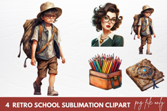 Retro School Sublimation Clipart, School Clipart PNG Product Image 1