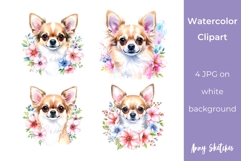 Cute Watercolor Floral Chihuahua Clipart 4 JPG Product Image 1