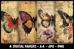 4 Vintage Butterfly Digital Papers I Junk Journal Page Product Image 1