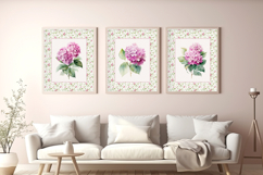 Watercolor Pink Hydrangea Set of 3 Prints Product Image 5