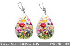 Flowers Teardrop Earring. Wildflowers Earring Sublimation Product Image 1