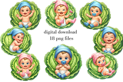 Cabbage Patch Baby Clipart, Newborn Baby PNG Bundle Product Image 1