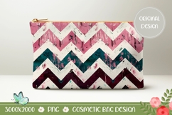 Pink Zig Zag Cosmetic Bag, Abstract Cosmetic Bag Product Image 1
