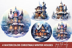 Watercolor Christmas Winter Houses Clipart Product Image 1