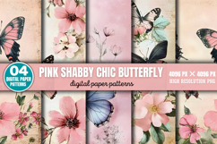 Pink Shabby Chic Butterfly Patterns PNG Product Image 1