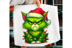 Green Angry Christmas Cat PNG, Merry Christmas Sublimation Product Image 5