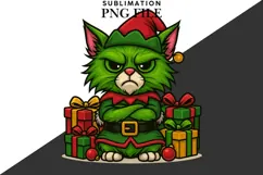 Green funny Christmas cat png design for T-shirts Product Image 2