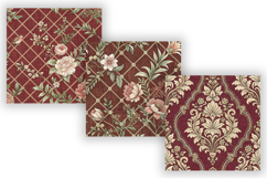 Burgundy Toile Digital Paper Pack, Vintage Floral Toile Product Image 5