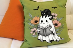 Halloween Ghost and Cat Png, Preppy Floral Halloween Png. Product Image 5