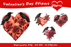 Valentine Gothic Crow Heart Clipart PNG Product Image 1