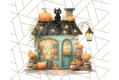 Pastel Halloween Town PNG Clipart, Spooky Shops & Homes Png Product Image 5