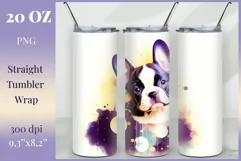 Watercolor Dog Sublimation Tumbler Wrap | 20 oz Straight Png Product Image 1