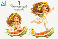 Whimsical Summer Fruit Girls Clipart, Summer Girls Clipart Product Image 2