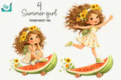 Whimsical Summer Fruit Girls Clipart, Summer Girls Clipart Product Image 2
