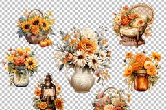 Autumn Flowers PNG, Watercolor Flowers Bouquets Product Image 5