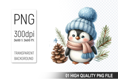 Christmas Penguin Clipart PNG, Festive Penguin Sublimation Product Image 1