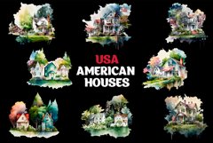USA american house watercolor clipart Product Image 5