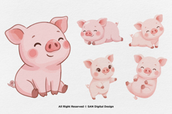 15 Bundle Watercolor Cute Pig Pink Lazy Smile Cute Hog Farm Product Image 5