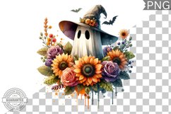 Halloween Ghost And Flowers Sublimation - Halloween Clipart Product Image 1