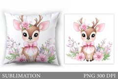 Cute Deer Pillow Sublimation. Deer Flowers Sublimation Product Image 1