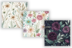 Wavy Hand Drawn Floral Digital Paper, Seamless Watercolor Product Image 5