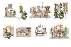 Home vintage interior watercolor clipart, Art Nouveau still Product Image 5