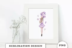 Watercolor Girl with balloons Sublimation design Product Image 5