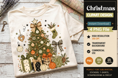 Cozy Christmas Tree Clipart PNG,Vintage Holiday Tree Clipart Product Image 3