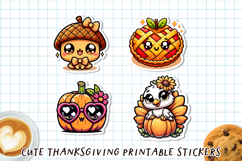 Cute Kawaii Thanksgiving Stickers | Fall Sticker Sheet PNG Product Image 1