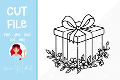 Floral Birthday Gift Line Art Cut File Product Image 1