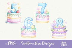 5-8th Birthday Cake Clipart Kawaii Pastel Number 5-8 Cake Product Image 1