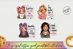 Funny Big-Eyed Coffee Girl Stickers PNG Product Image 1